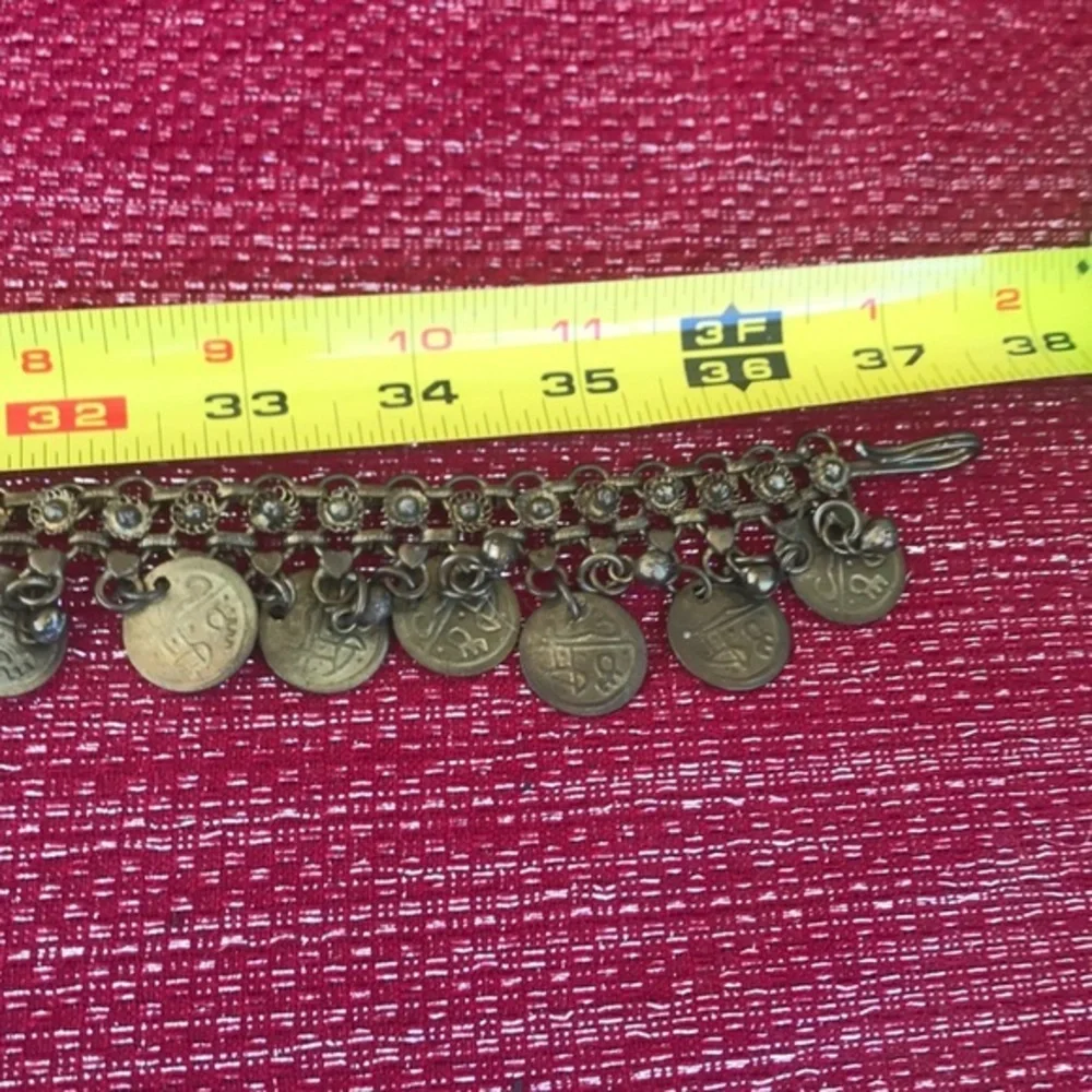 Boho Tribal Coin Chain Belly Dance Hip Belt Antiqued Gold 37”